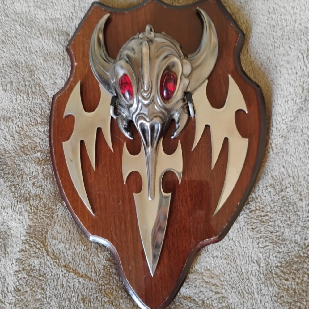 Gothic Silver and Red Wall Plaque
